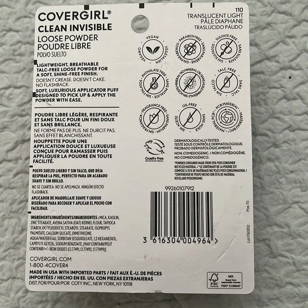 NWT Covergirl Clean Invisible Loose Powder 110 Translucent Light